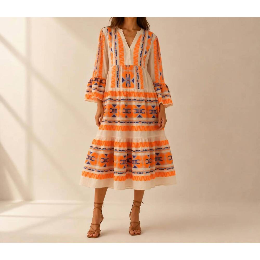 NEW MYSTERY RESORT lumière midi dress in orange